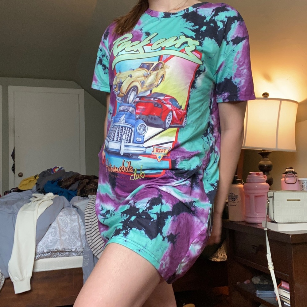 Purple and teal car tee shirt dress
